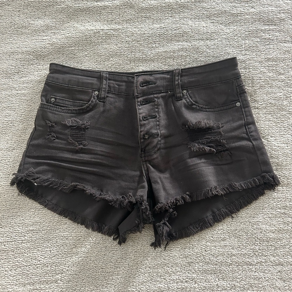 Billabong Black Jean Shorts Distressed Frayed Hem